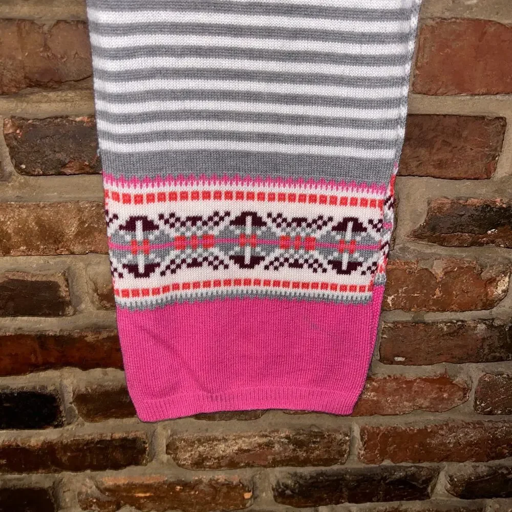 Talbots Wool Blend Pink Gray White Rectangle Long Scarf Women's
